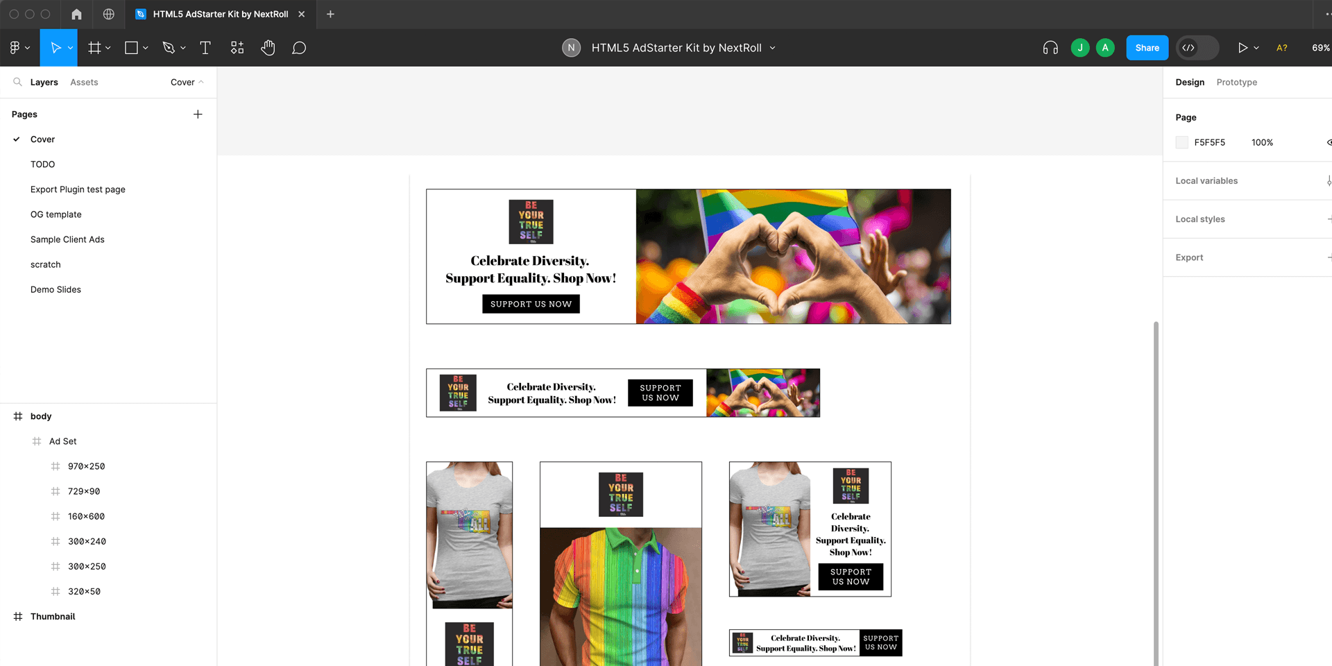 HTML5 AdStarter Kit in Figma, showing reusable ad creative across multiple sizes